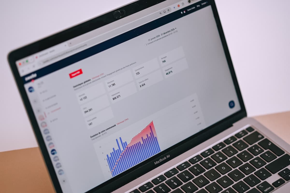 Marketing performance dashboard displayed on a laptop